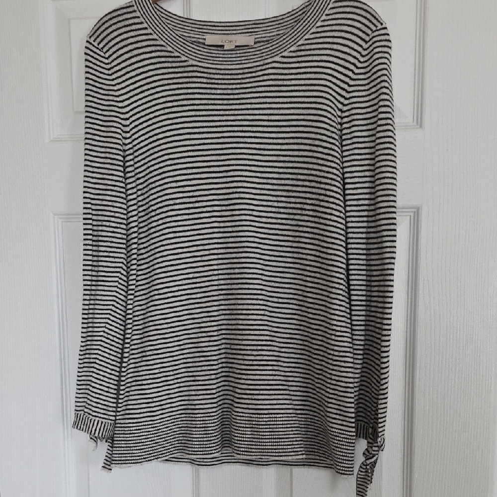 LOFT Black and White Striped Long Sleeve Top